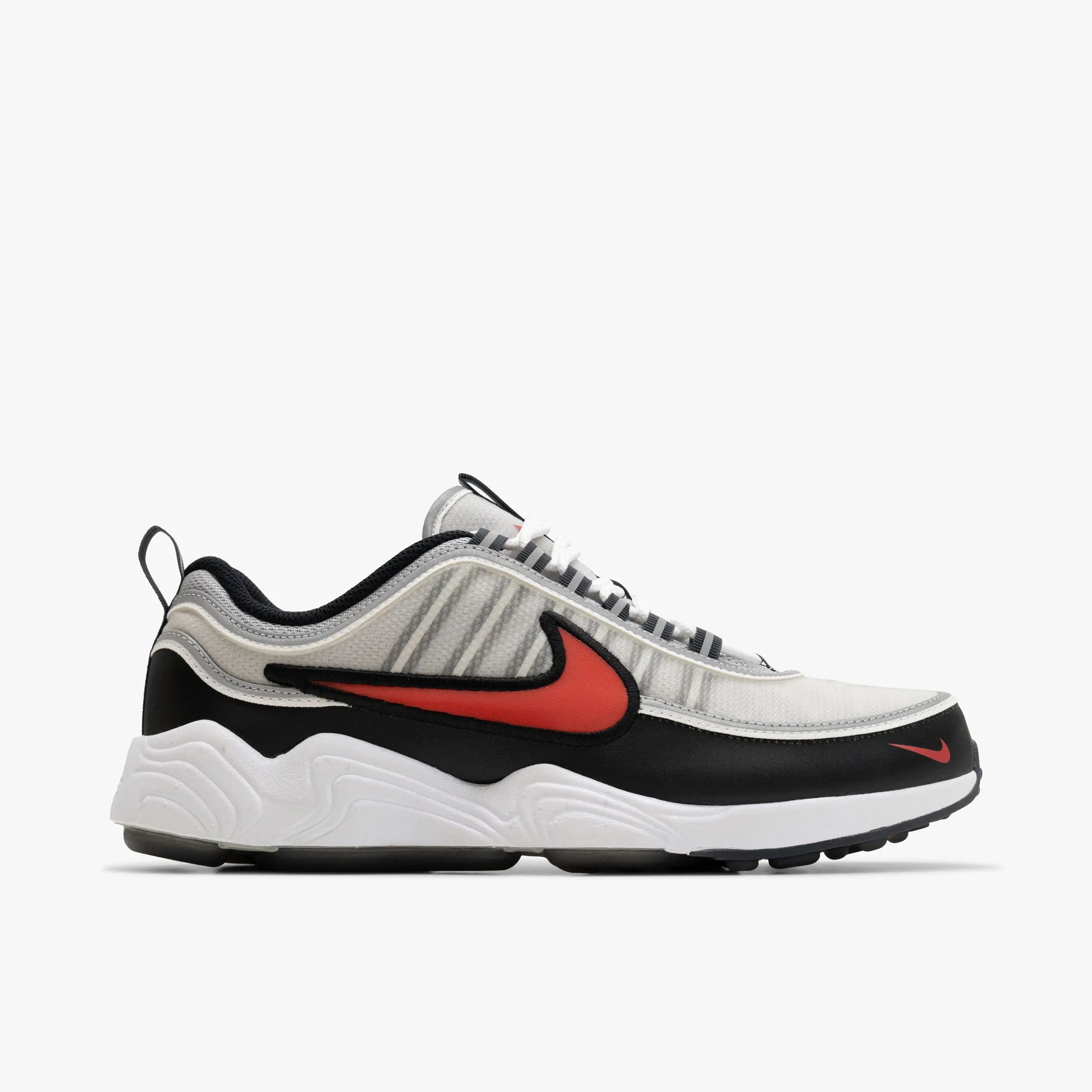 Nike Air Zoom Spiridon Metallic Silver / Sport Red - Black Breath Flow Outdoor Ease