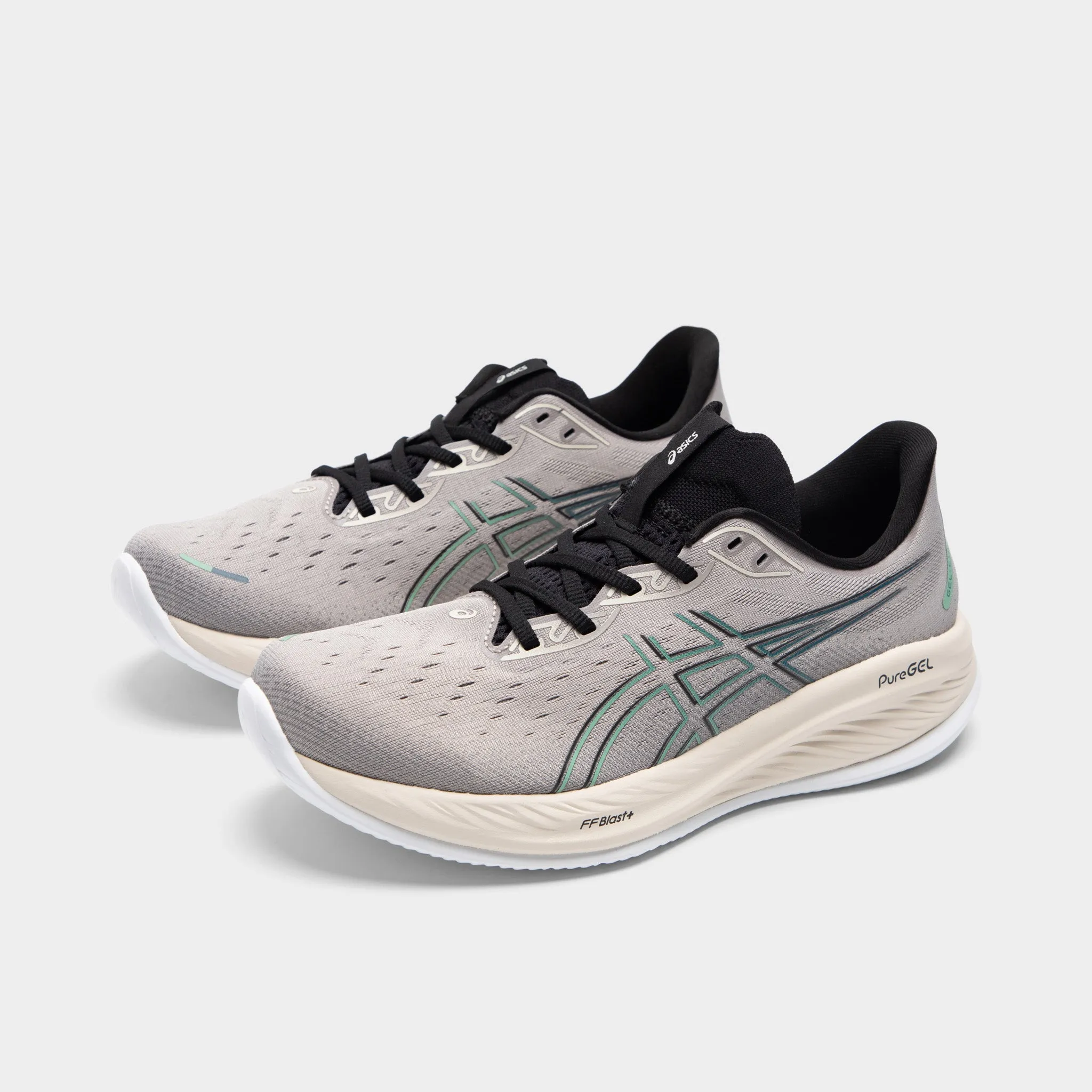 summer running shoe climate running in sloped tracks shoes ASICS GEL-Cumulus 26 Moonrock / Dark Mint