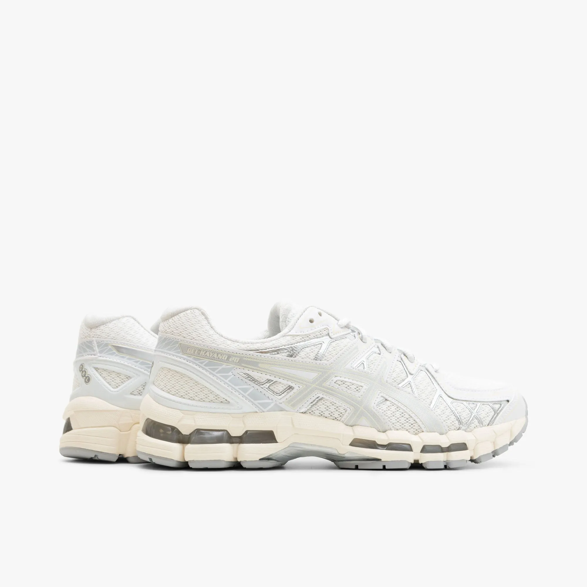 ASICS Gel-Kayano 20 White / Pure Silver running in a strait area shoes