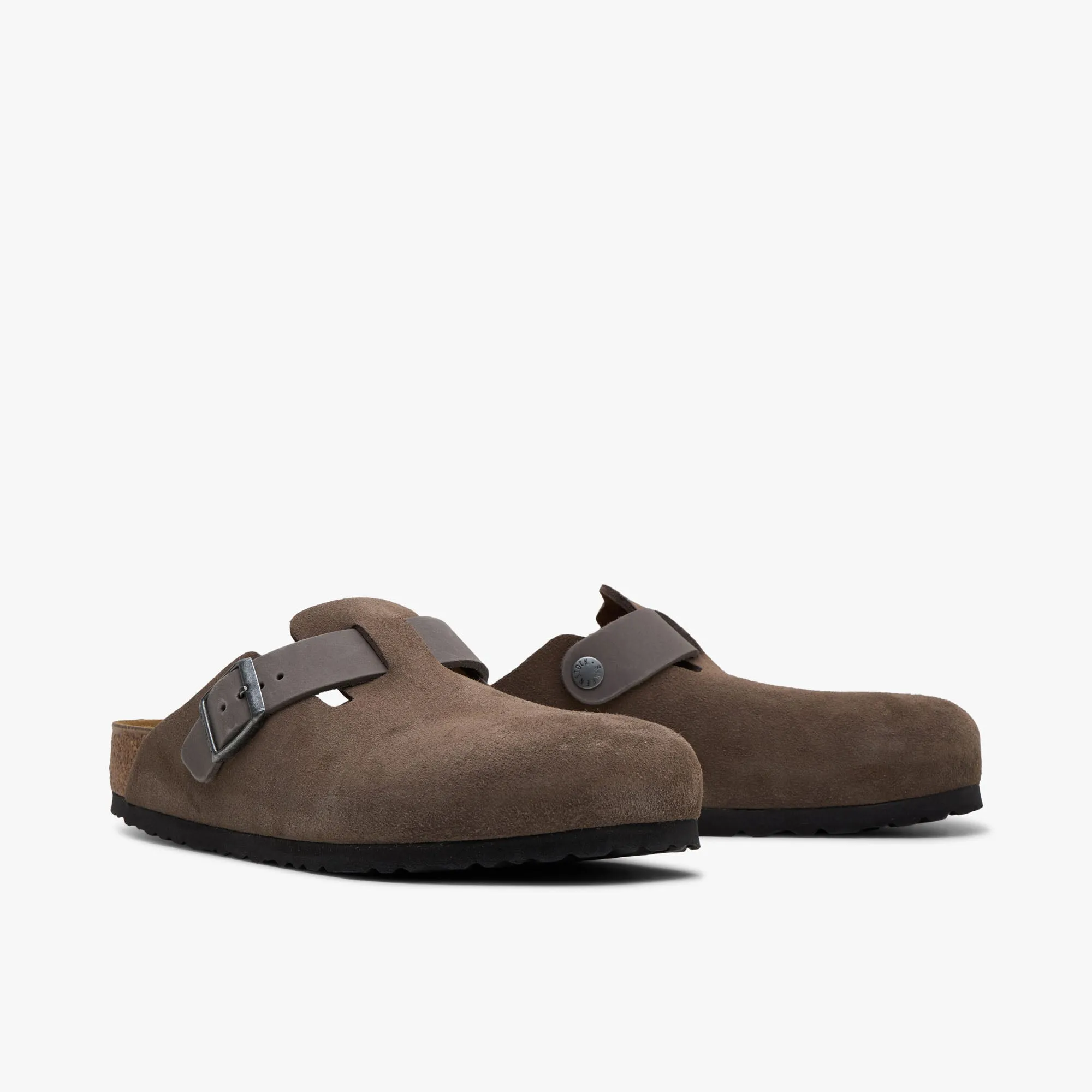 Anti Slip Birkenstock Boston Suede Concrete Grey / Oiled Leather