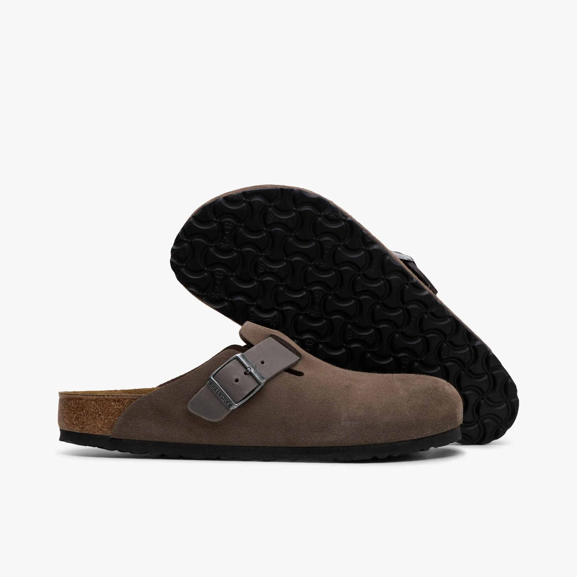 Birkenstock Boston Suede Concrete Grey / Oiled Leather EVA sole Heel
