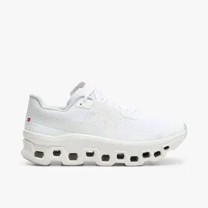 On Cloudmonster Void White / White running during a windy day dot - pattern shoes