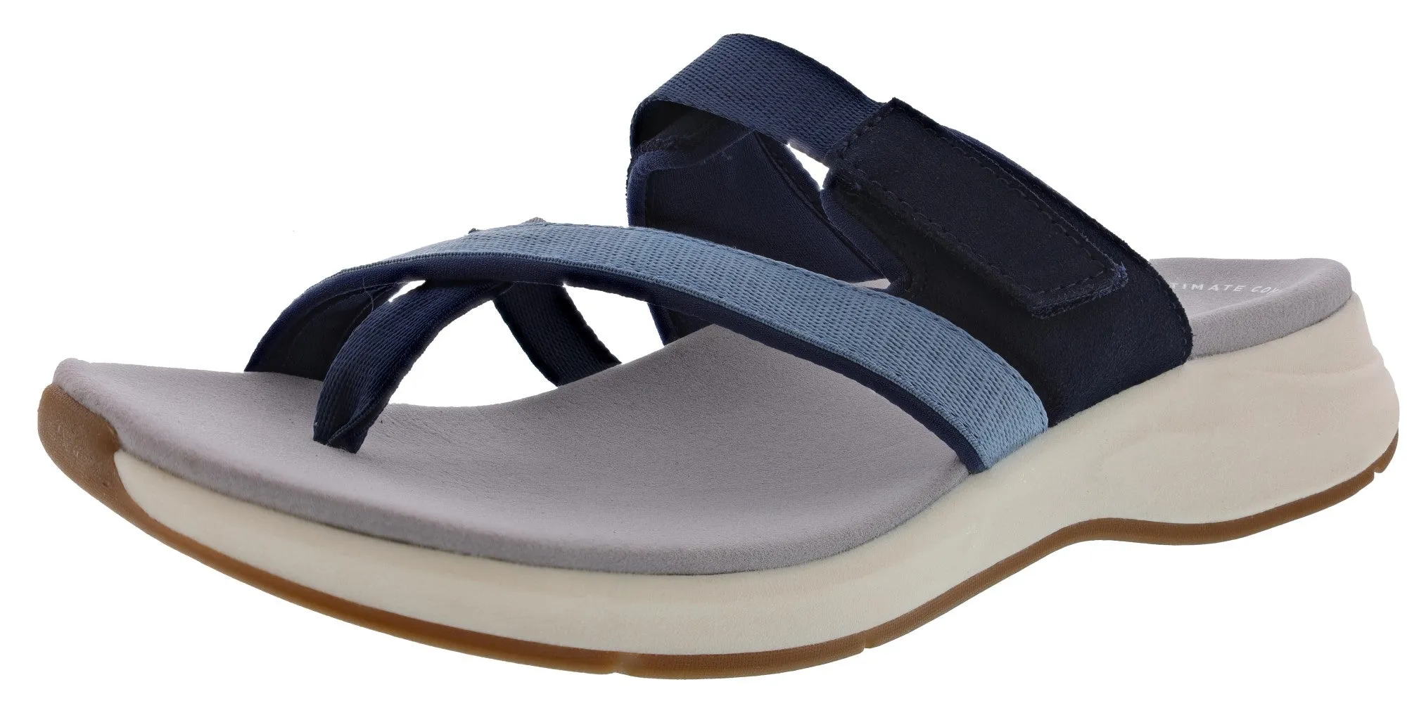 Urban Feel Soft outsole Clarks Women's Solan Surf Hook & Loop Strap Narrow Flip Flops