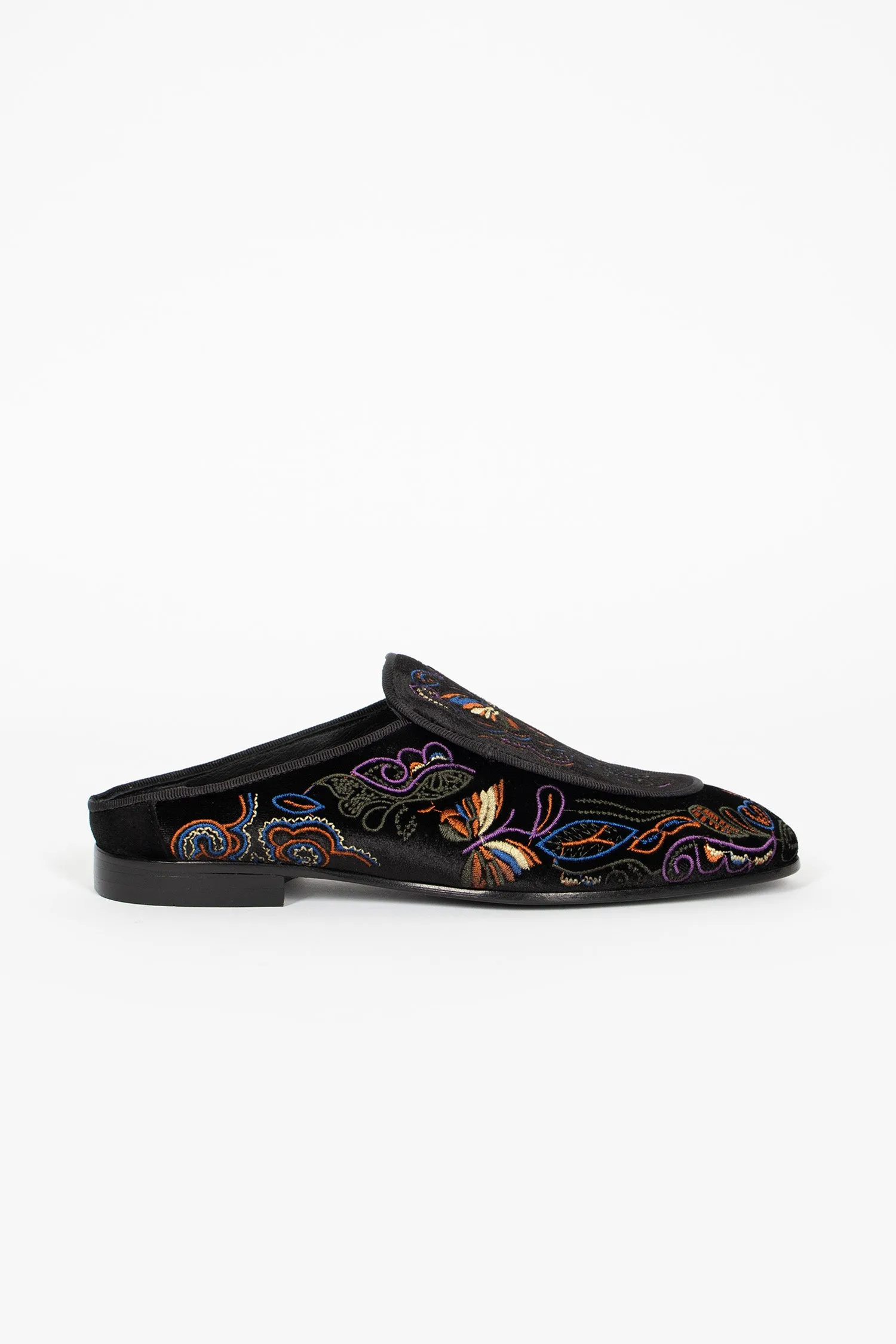 Velvet Mule Black/Papillon Embroidery synthetic leather Tiger Mark