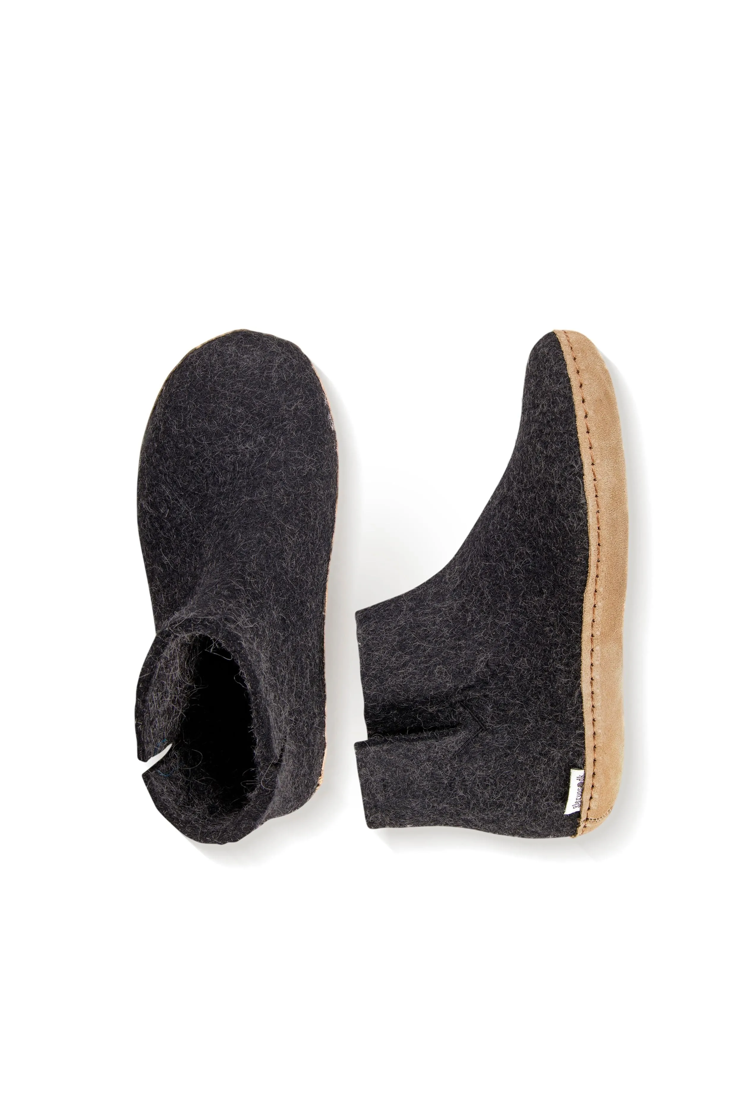 Glerups Slipper: Boot, Charcoal, Leather G-02-00 Beach Slip
