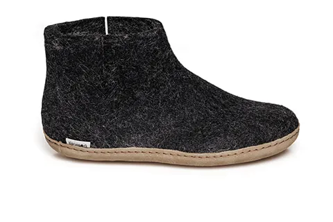 Canvas Glerups Slipper: Boot, Charcoal, Leather G-02-00