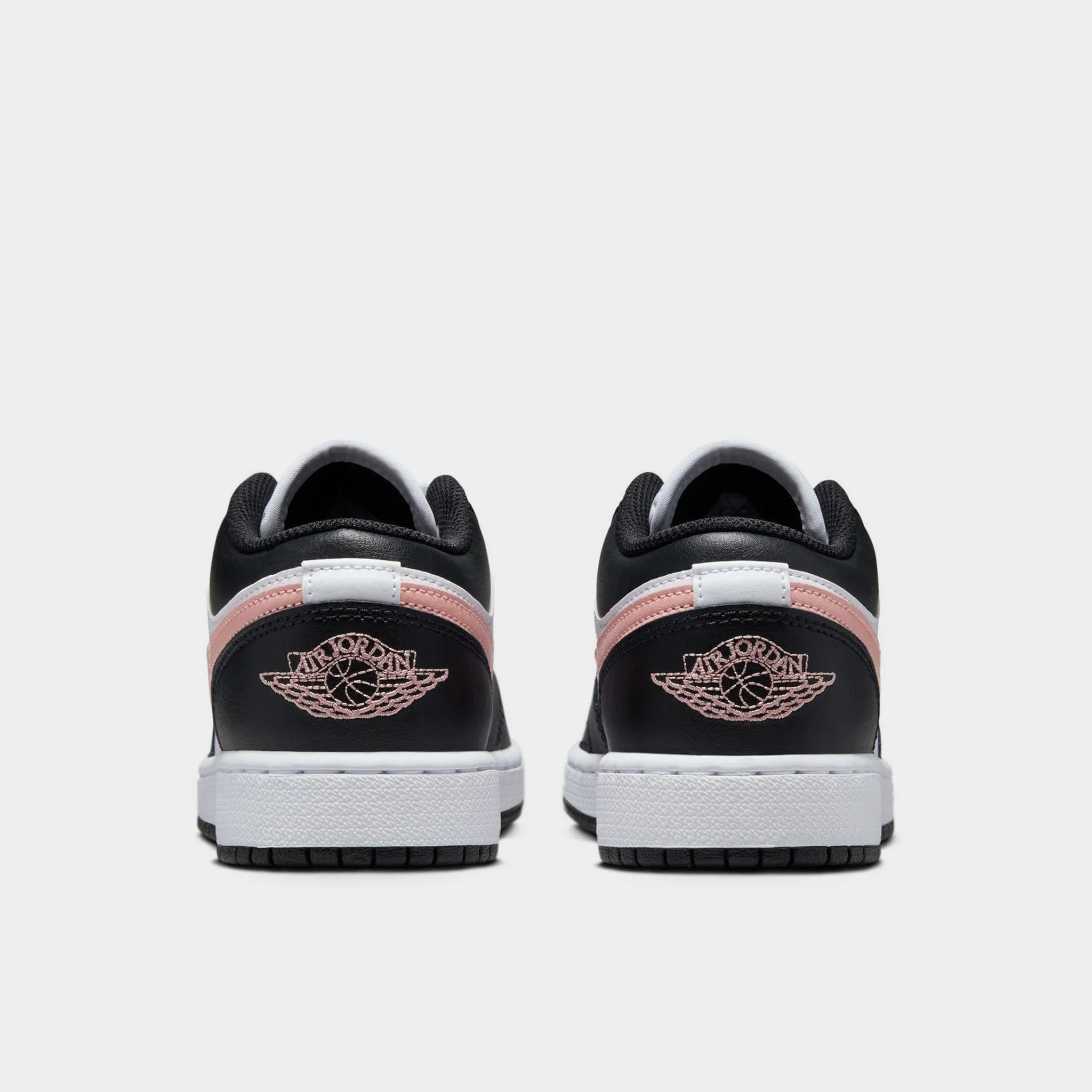 Jordan 1 Low GS White / Rust Pink - Black Low Profile Cushion Knit Collar Construction