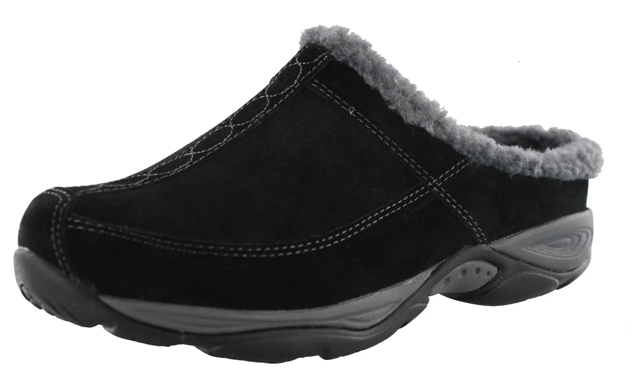 Easy Spirit Women Warm Wide Width Cozy Clog Slippers Exchange suede upper