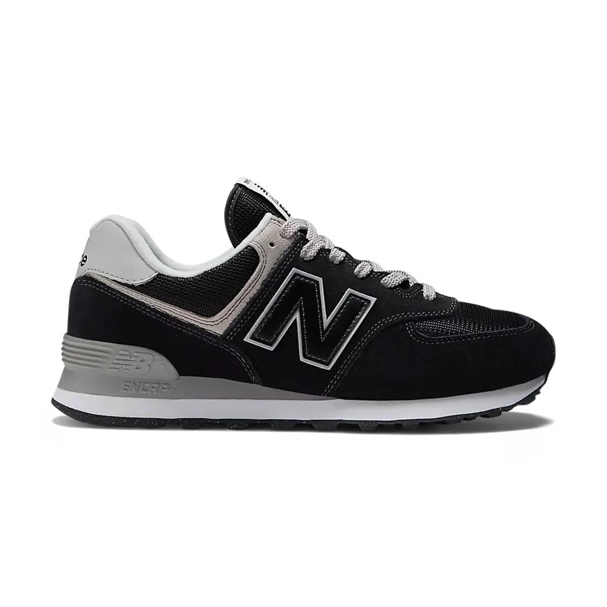 New Balance 574 'Black White' Men's Shoes running with a phone
