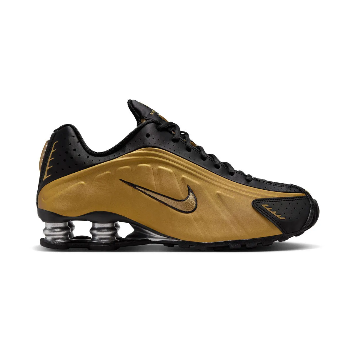 Nike Shox R4 'Black Metalic Gold' Women's Shoes Comfort Cushion Traction Lug Configuration