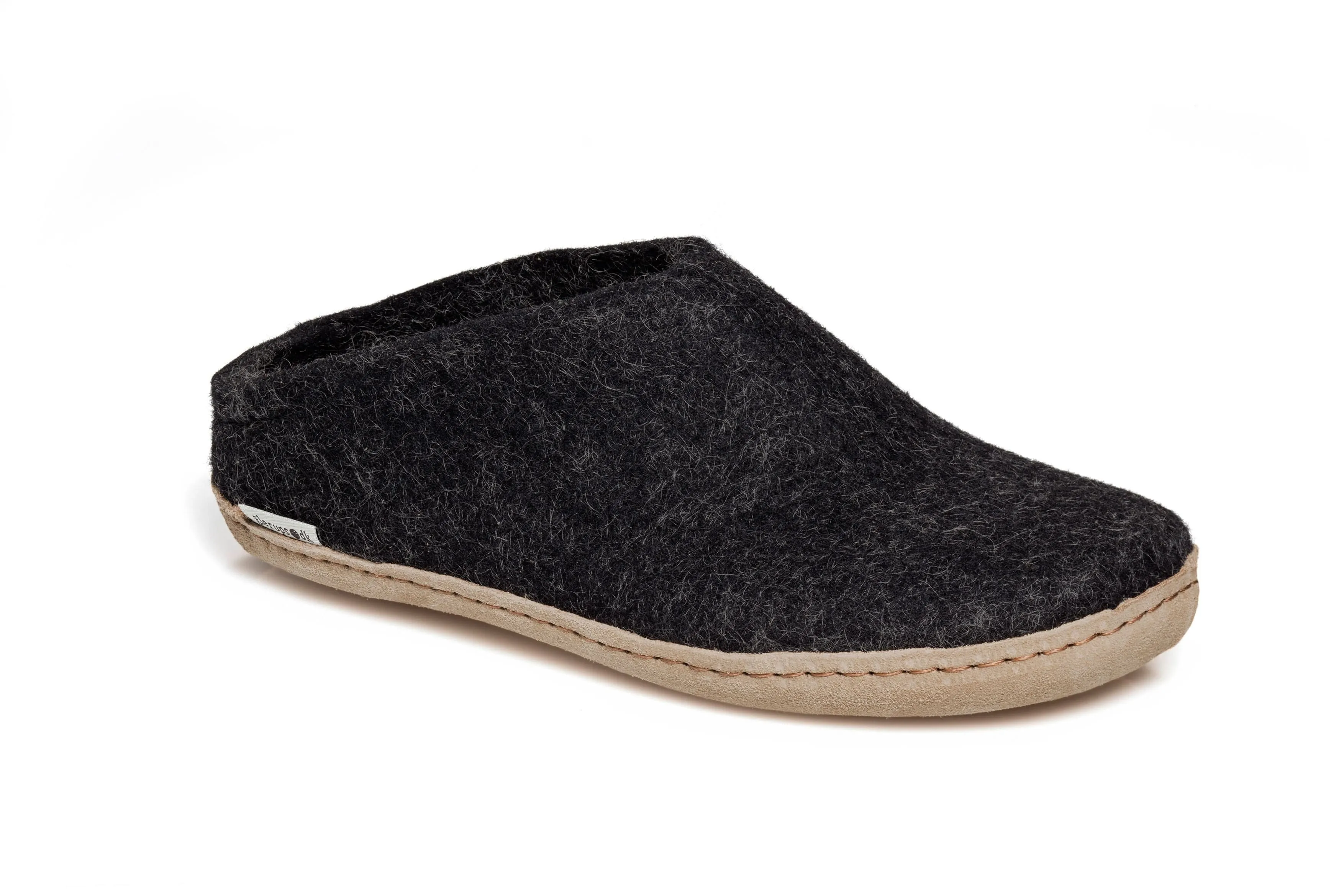 Glerups Slippers: Slip-on, Charcoal, Leather B-02-00 Everyday Comfort Relaxed Fit