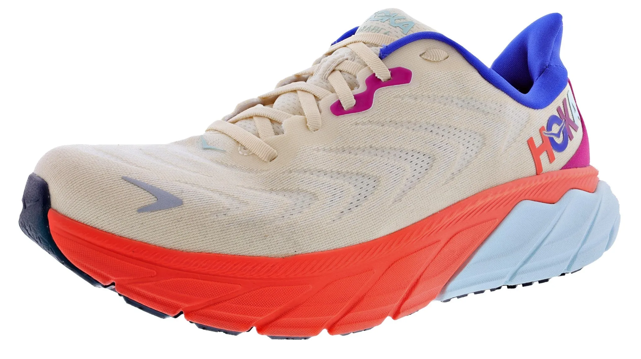Hoka Arahi 6 Men's Ultra Marathon Cushioned Running Shoes for Bunions running on hard surface glossy - finish - design shoes