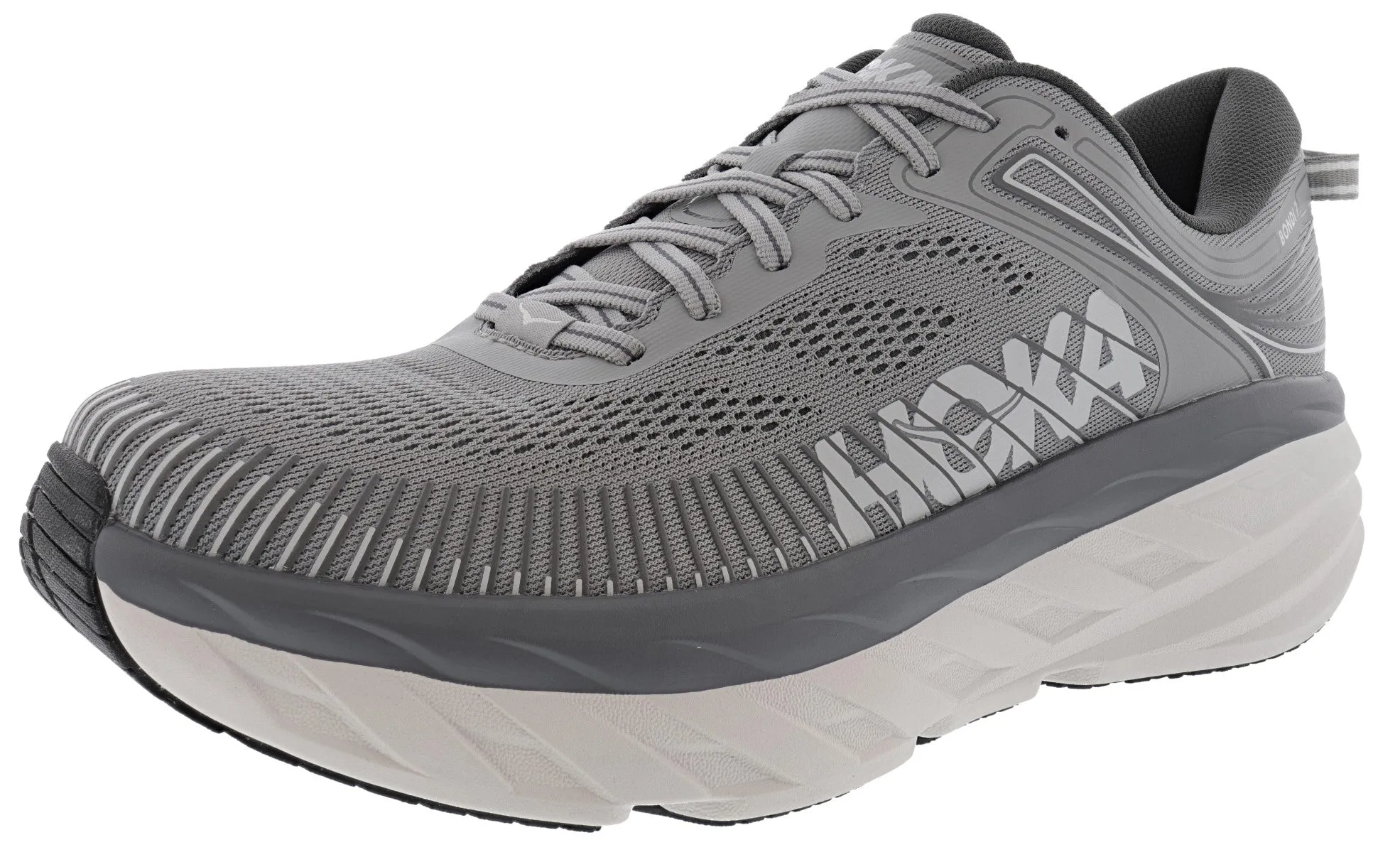 Hoka Men's Ultra Marathon Cushioned Running Shoes Bondi 7 Flat Sole Traction Grip