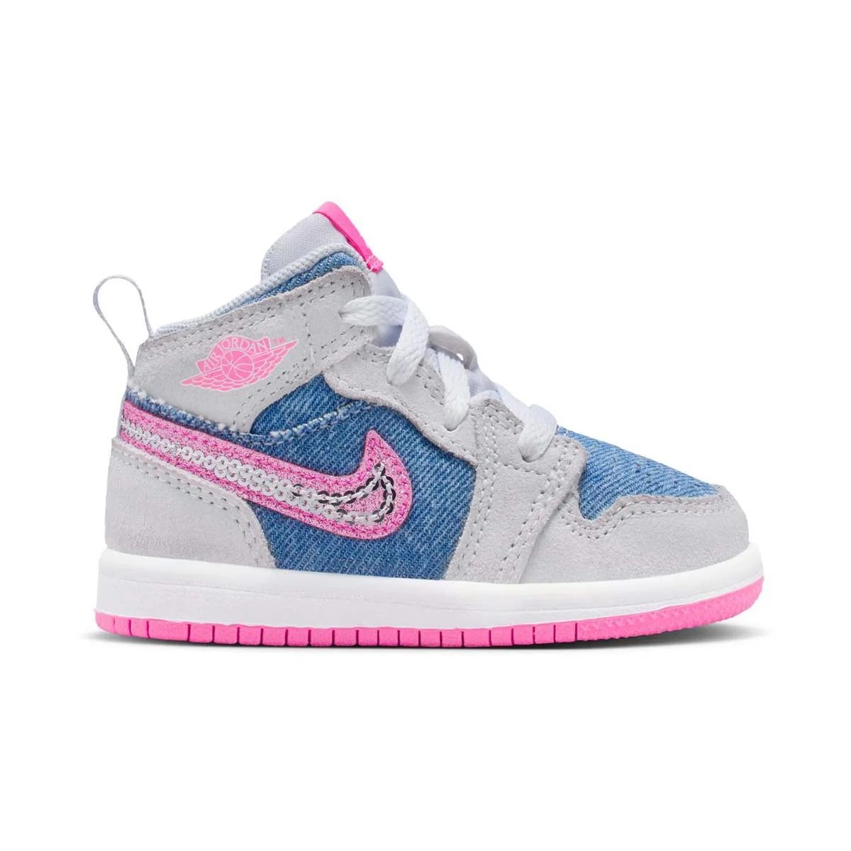 Thermo Regulating Lining Flexible Performance Jordan 1 Mid SE 'Denim Sequin' Baby/Toddler Shoes