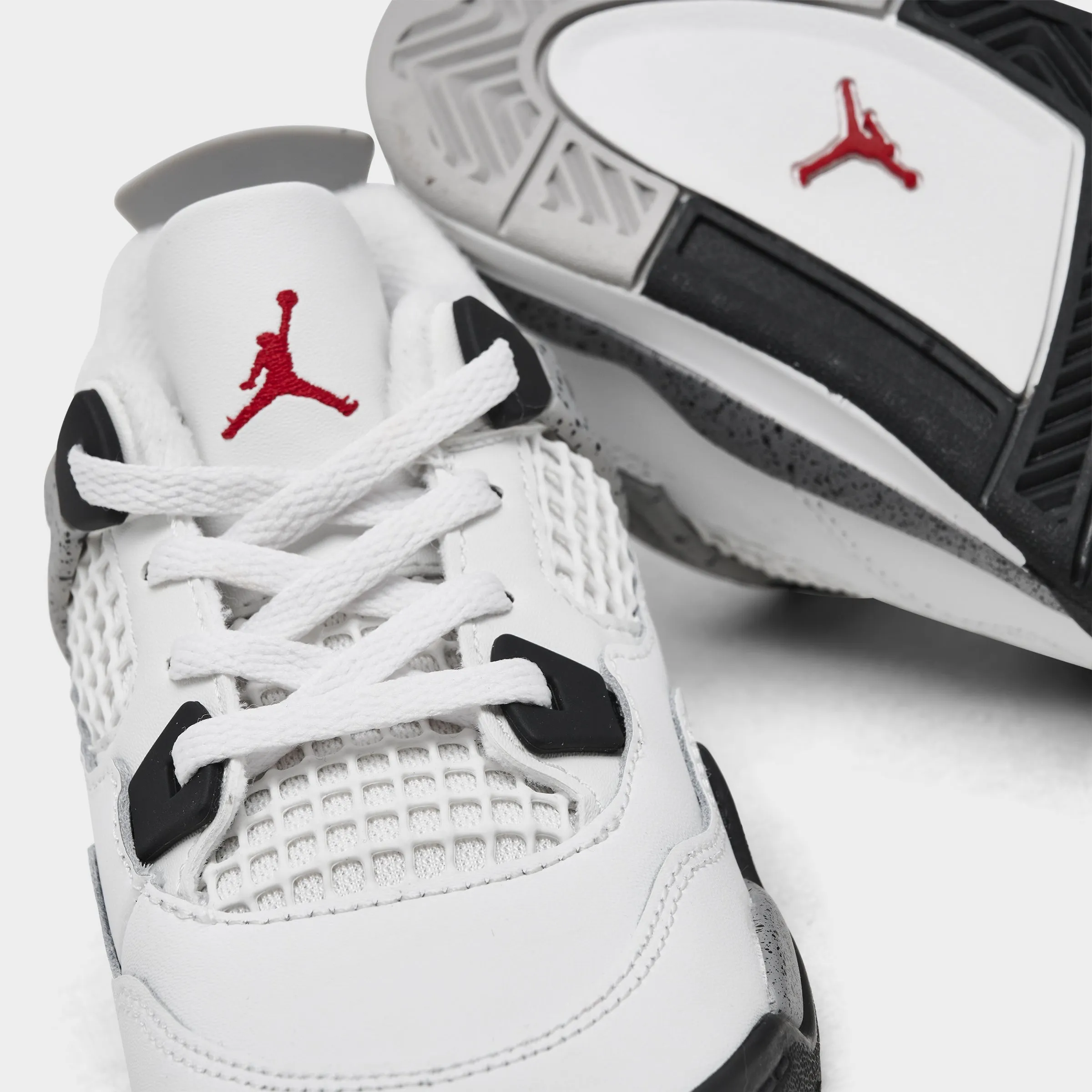 Jordan 4 Retro OG TD Summit White / Fire Red - Cement Grey Articulated Toe Spring Asymmetric Lacing Configuration