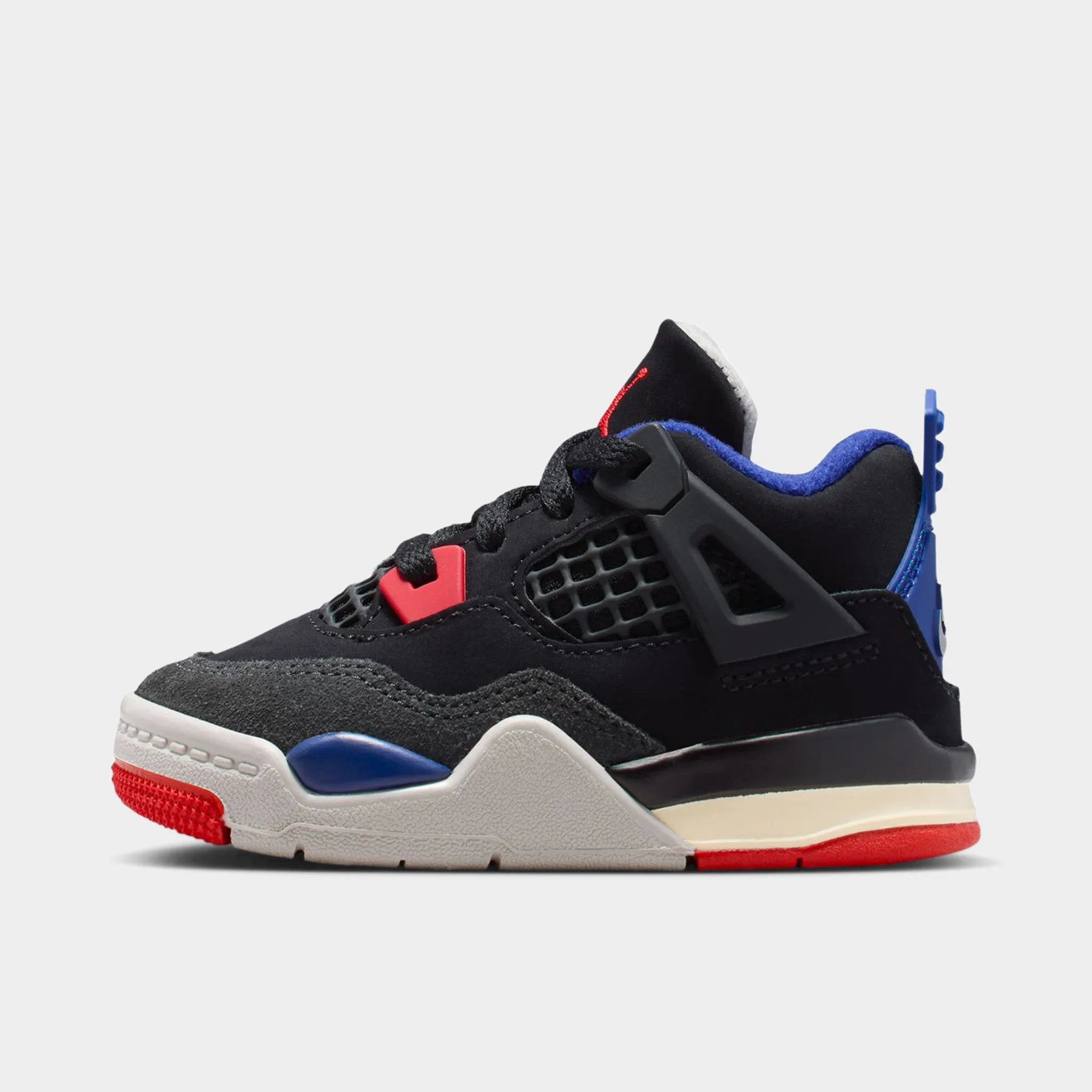 Jordan 4 Retro TD Black / Fire Red - Deep Royal Blue carbon fiber shank Centered Pivot Points