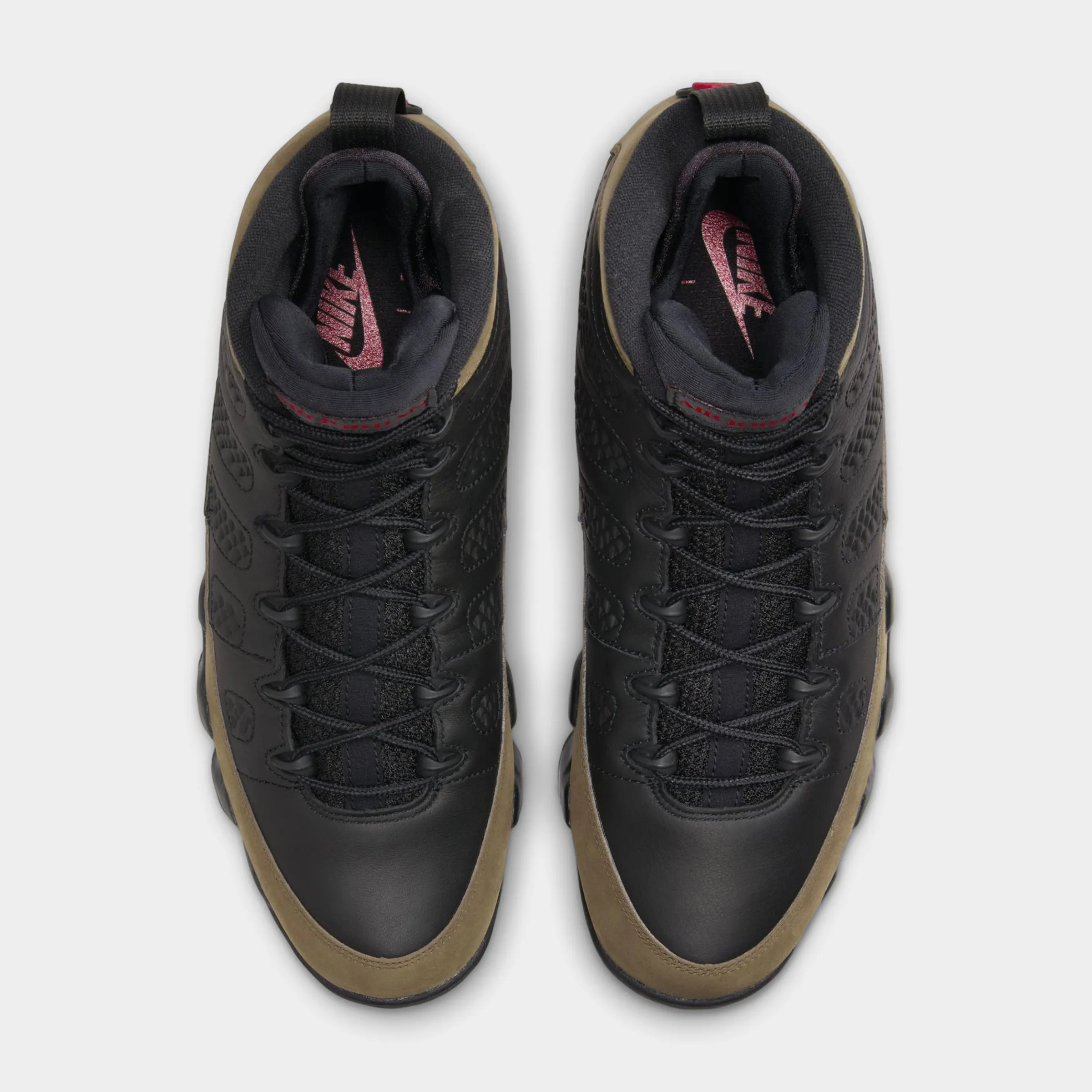 Quick Reaction Non Slip Tread Pattern Jordan 9 Retro Black / True Red - Light Olive