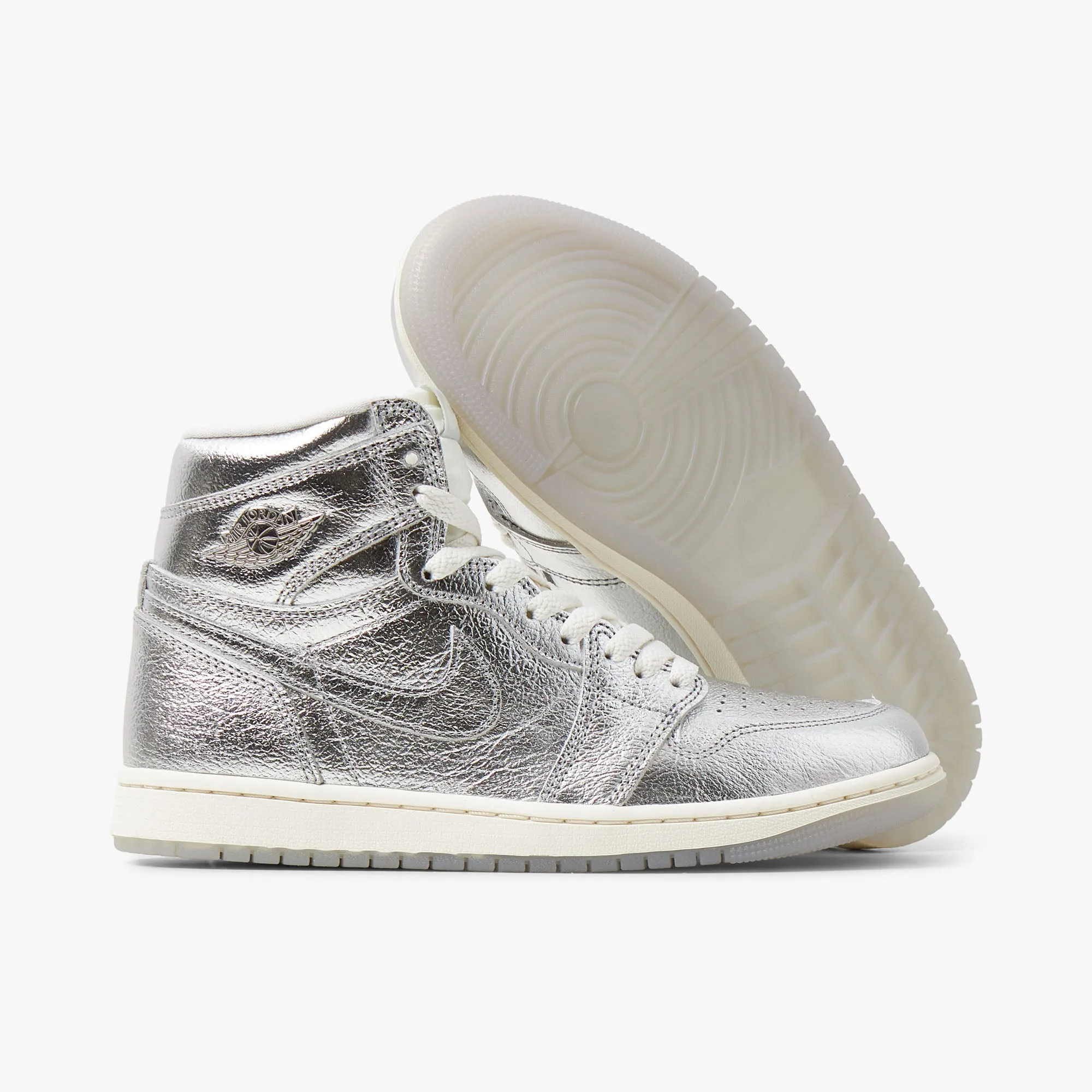 Clean Build Compression Molded Cushioning Jordan Women's 1 Retro High OG Metallic Silver / Photon Dust - Sail