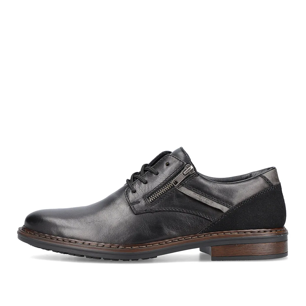 Stylish Leather Step All-day Comfort Mens Rieker Dustin 01 in Nero/Schwarz/Smoke