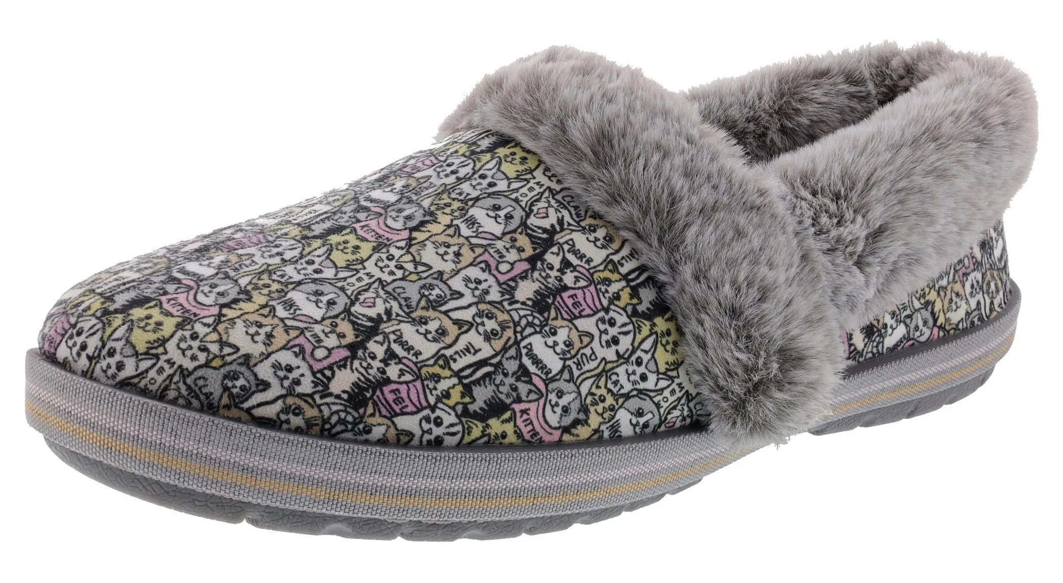 Soft Lining Quick Beach Fit Skechers Bobs Women's Too Cozy Purrfect Storm Memory Foam Slippers
