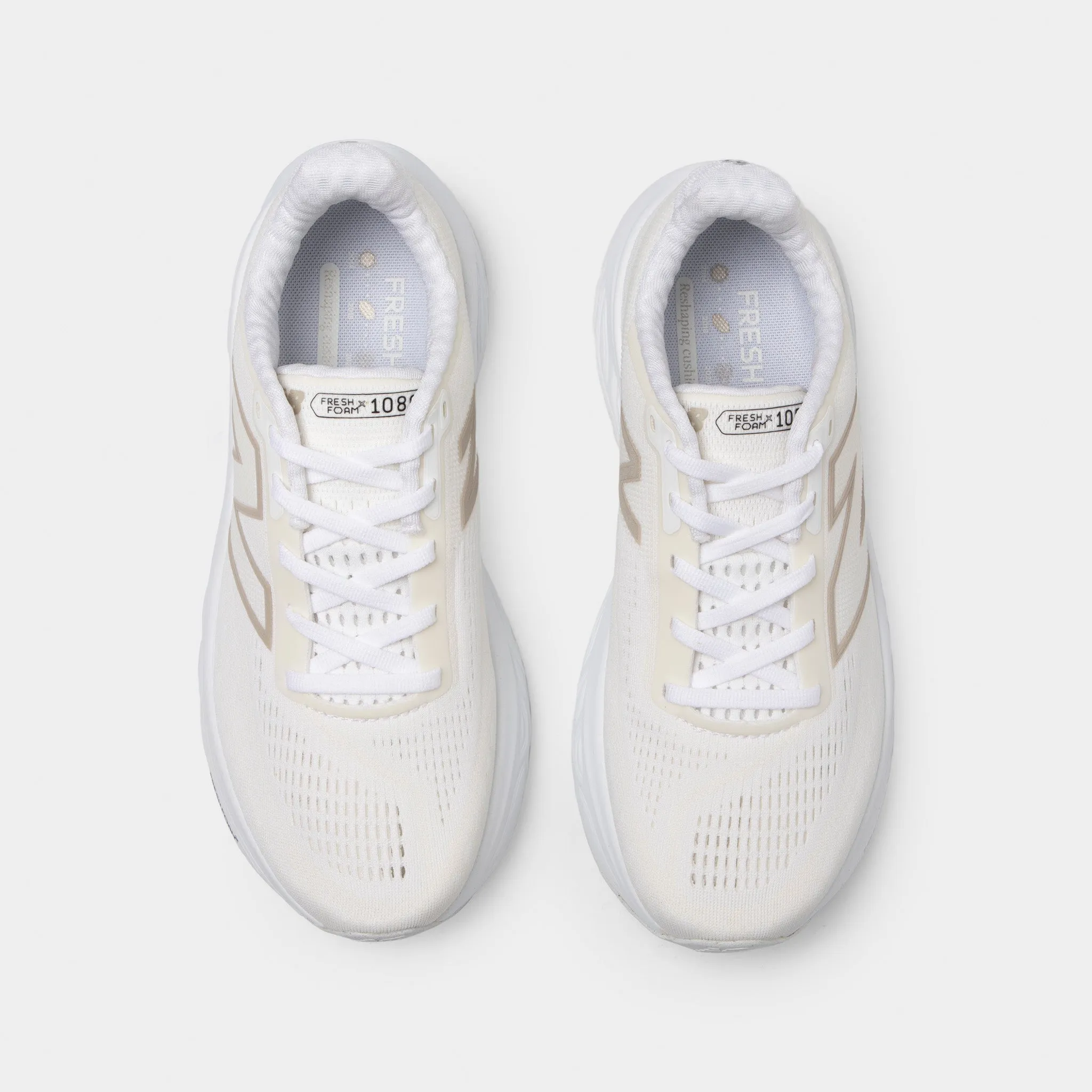 New Balance Women's Fresh Foam x 1080v14 White / Metallic Gold post - run stretch