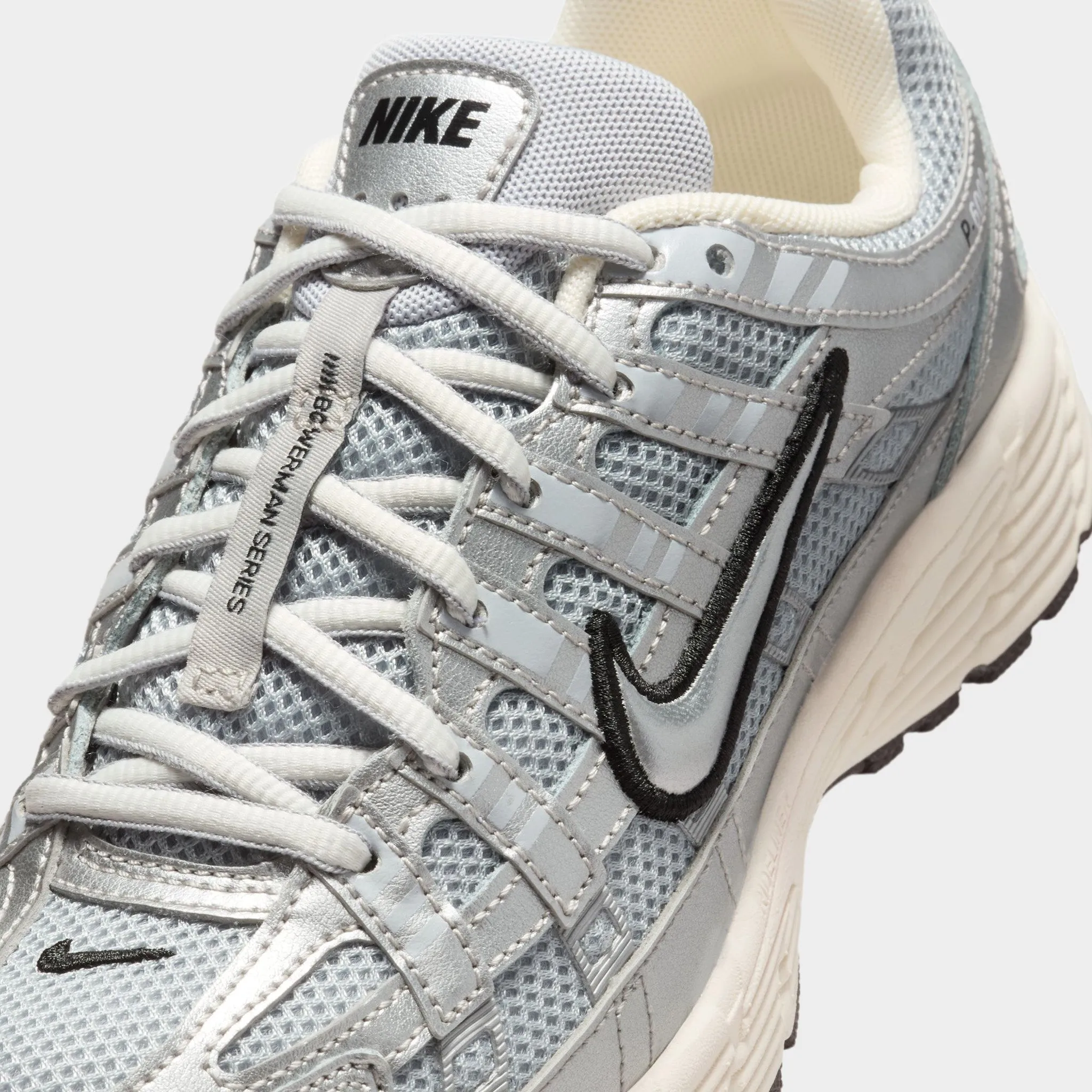 Comfort Fit Insole Sneakers Padded Collar Nike P-6000 GS Metallic Silver / Black