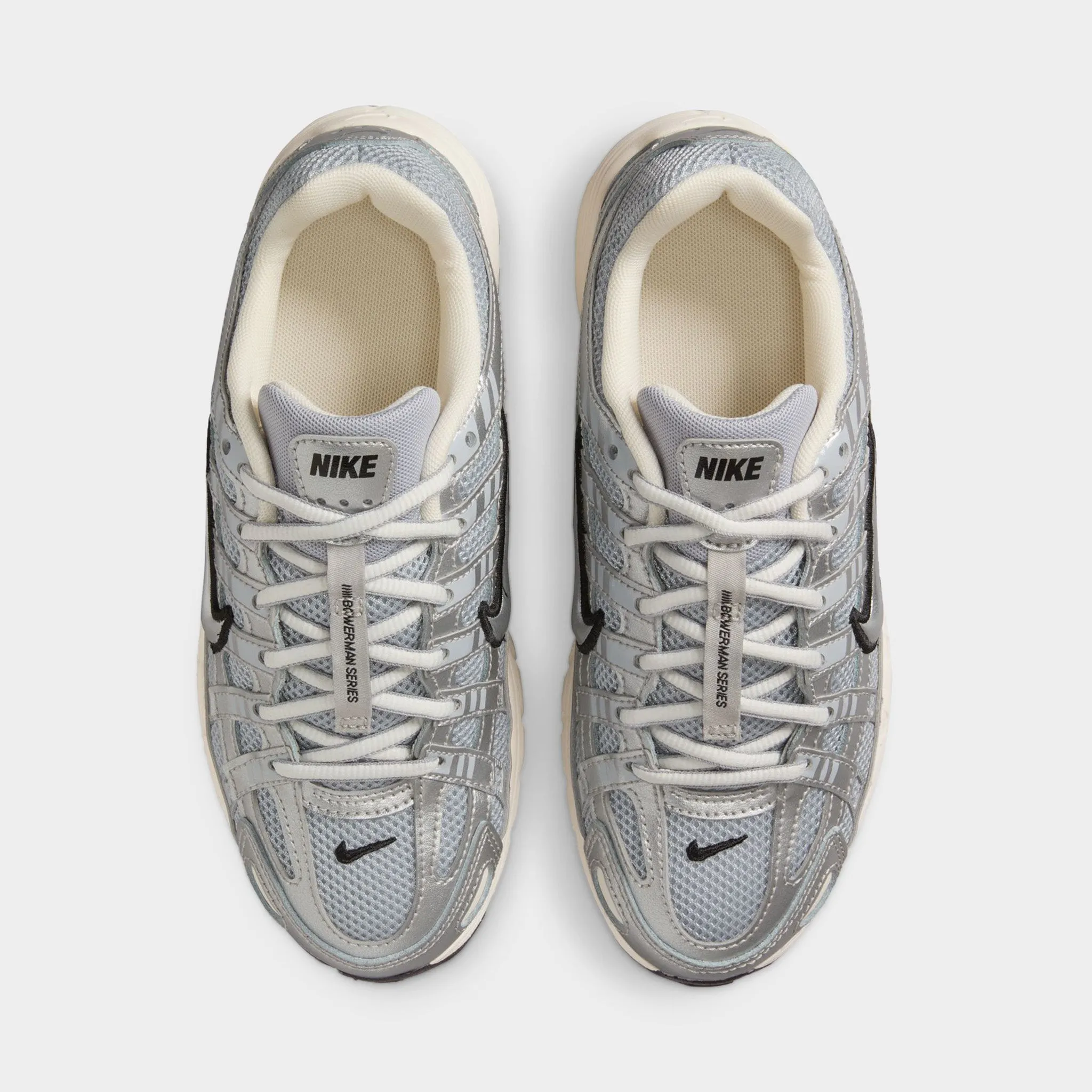 Nike P-6000 GS Metallic Silver / Black Max Flex Contoured Footbed Support