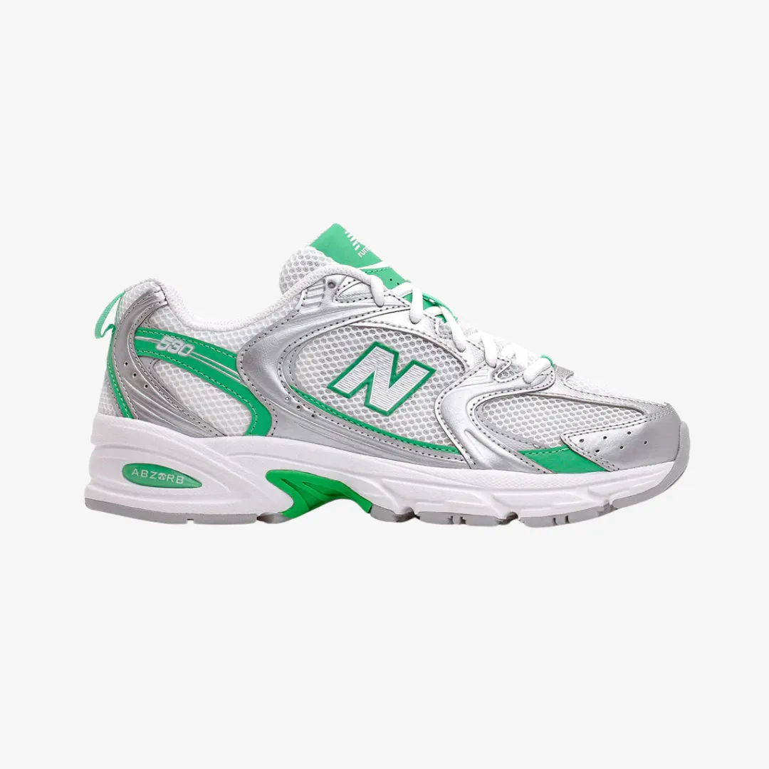 womens new balance 530 (metallic silver/green) Timeless arch