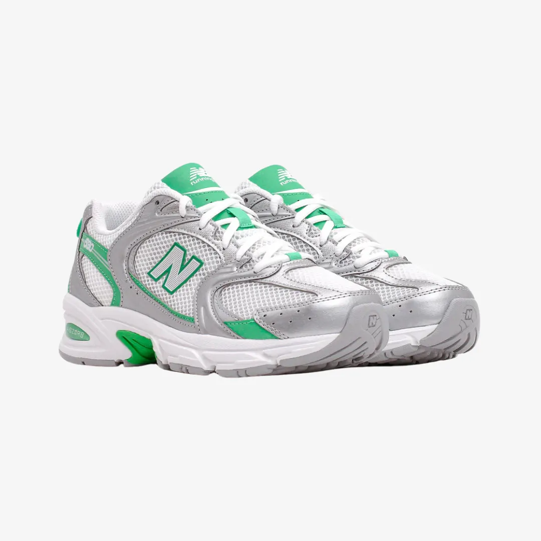 womens new balance 530 (metallic silver/green) measurement funky