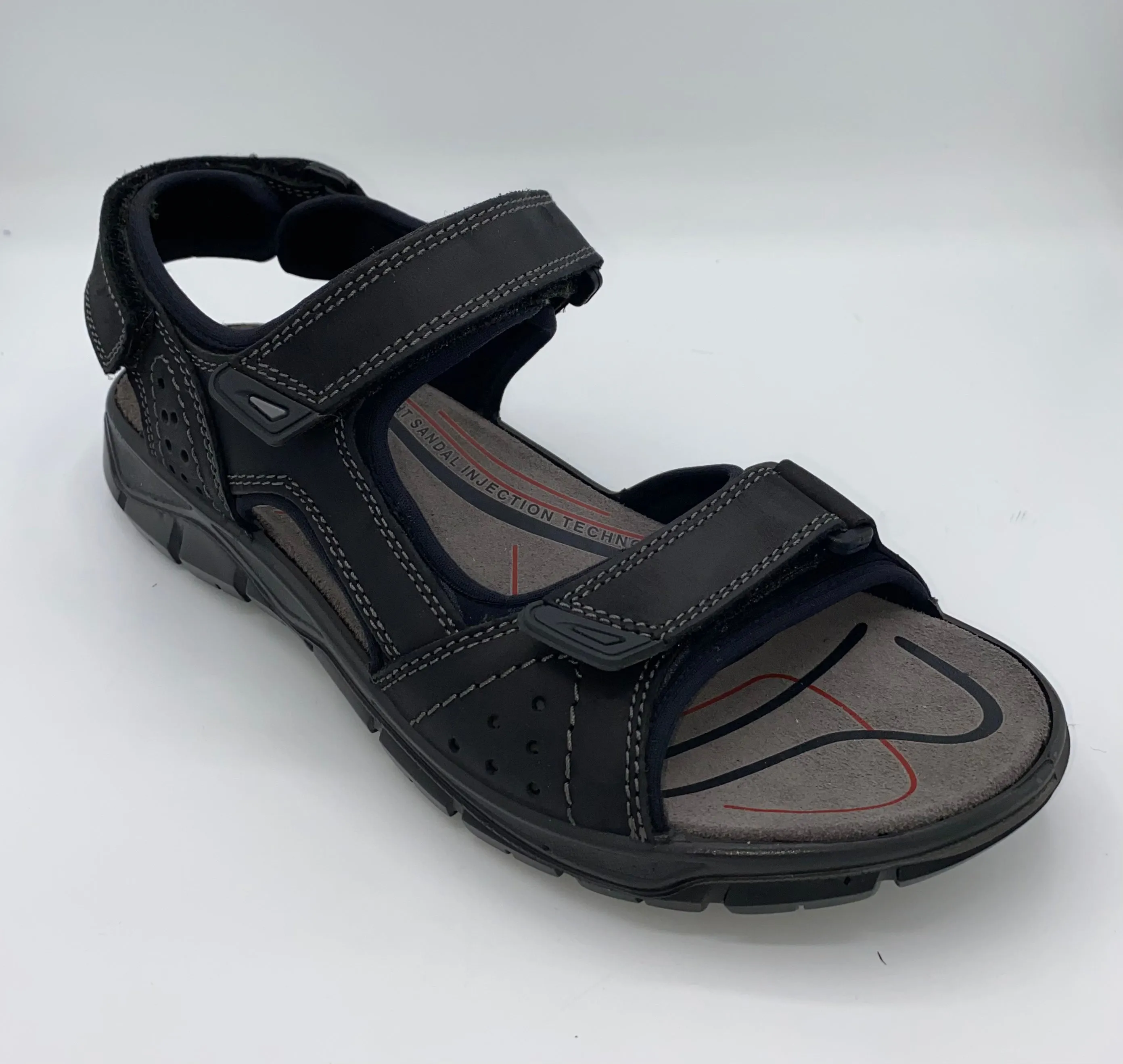 Comfortable ankle support Easygoing Fit IMAC Italian Leather Velcro Sandals Black/Grey - 196269 3400/018