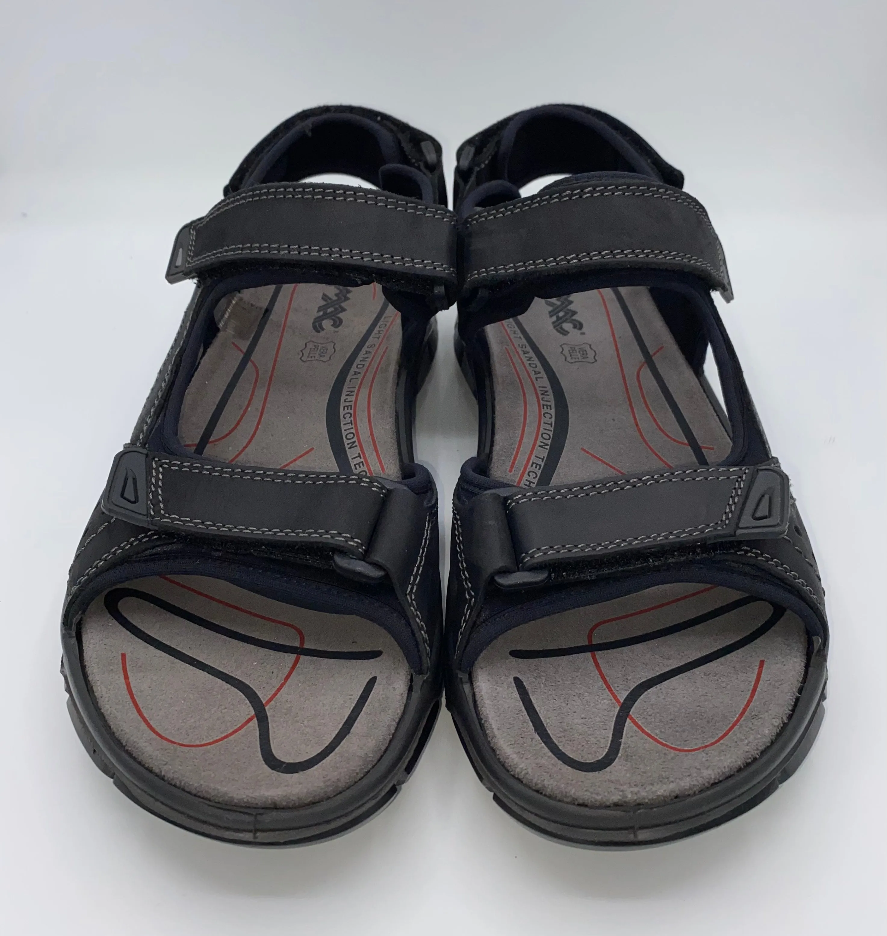 IMAC Italian Leather Velcro Sandals Black/Grey - 196269 3400/018 Comfort Strapping Simple Slip Fit Sandal