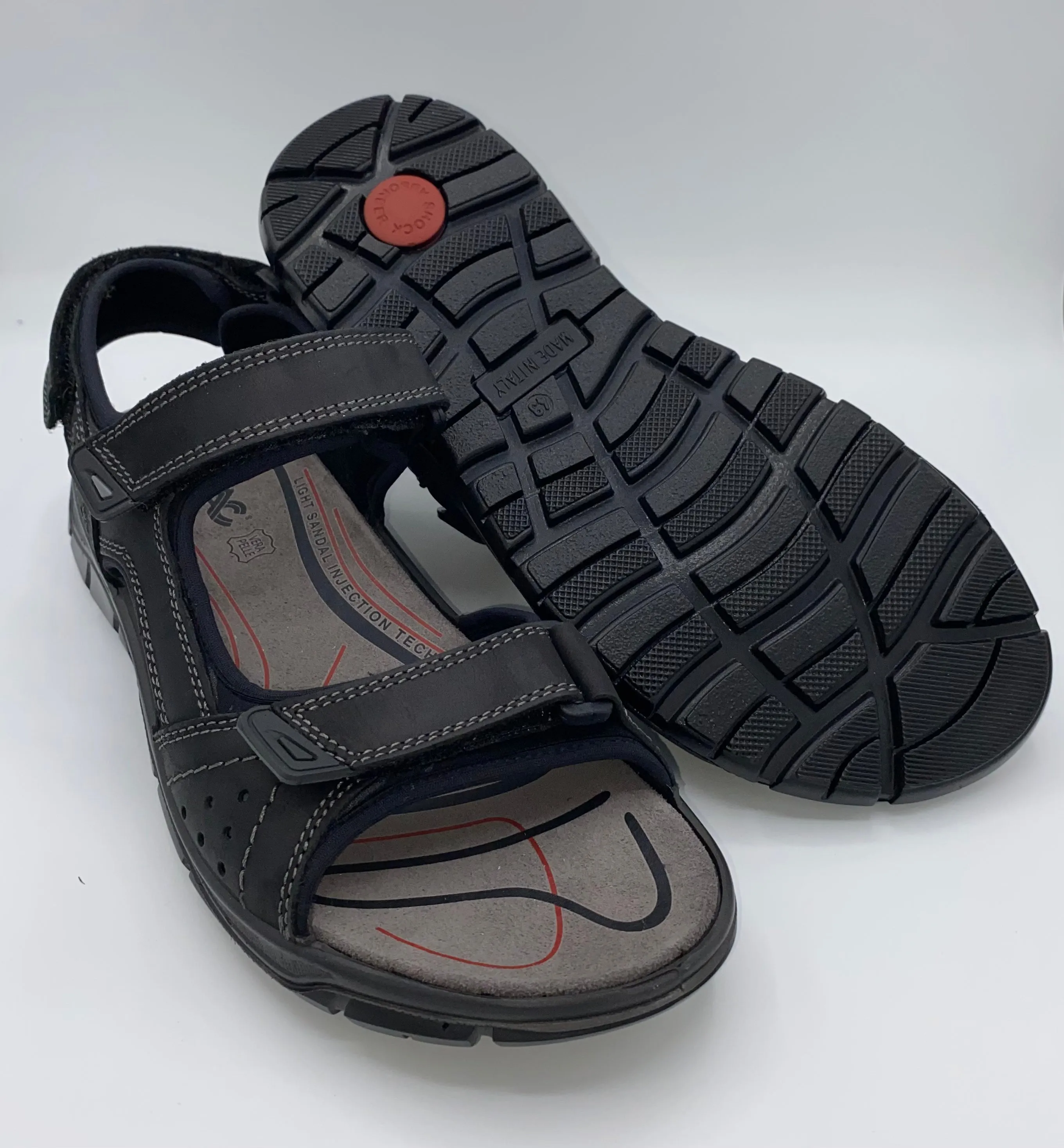 Comfort Relax Step Breathable Linings IMAC Italian Leather Velcro Sandals Black/Grey - 196269 3400/018