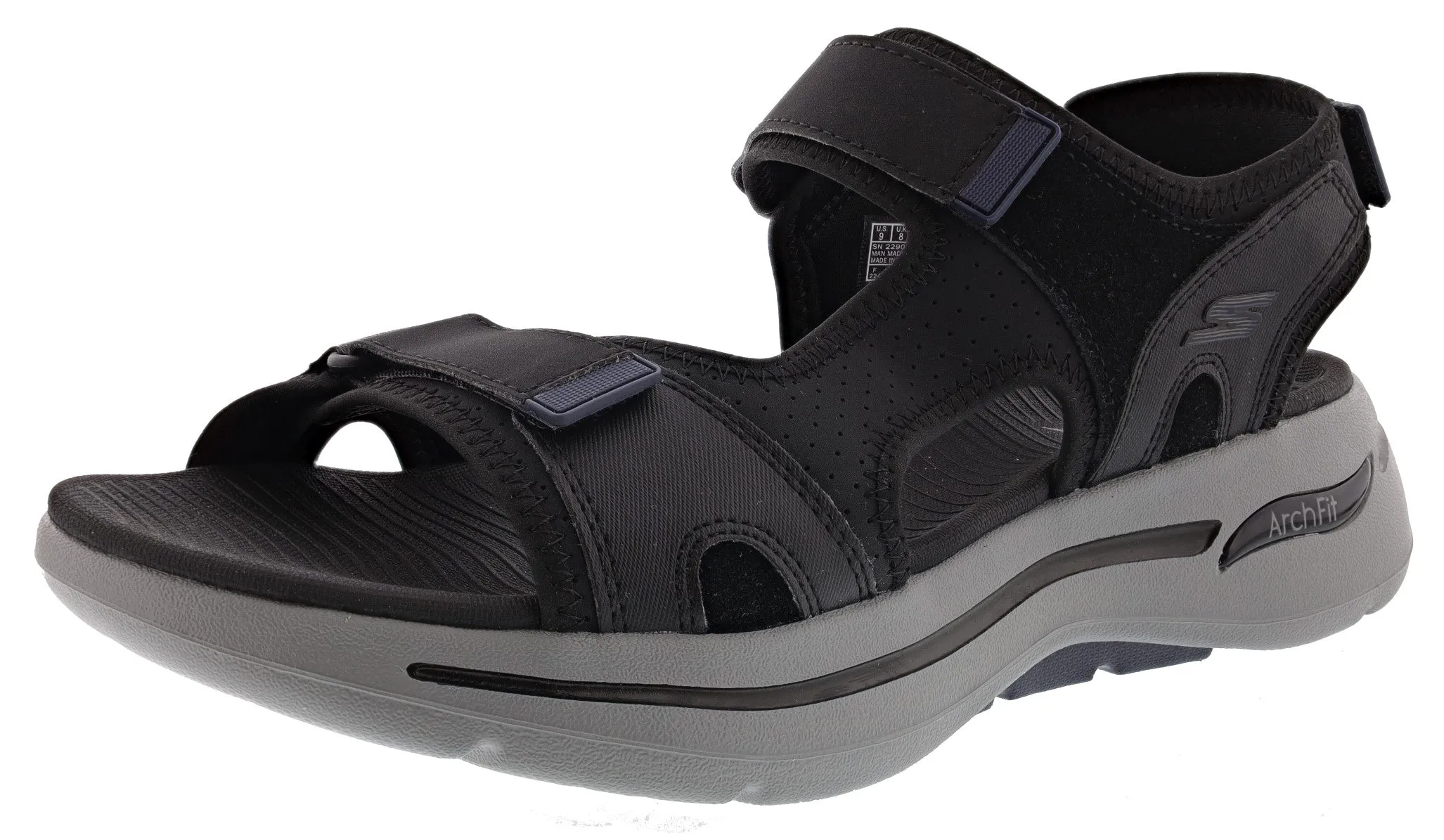 Wraparound Design Skechers Men's Go Walk Arch Fit Sandal Mission Hook & Loop Strap Sandals