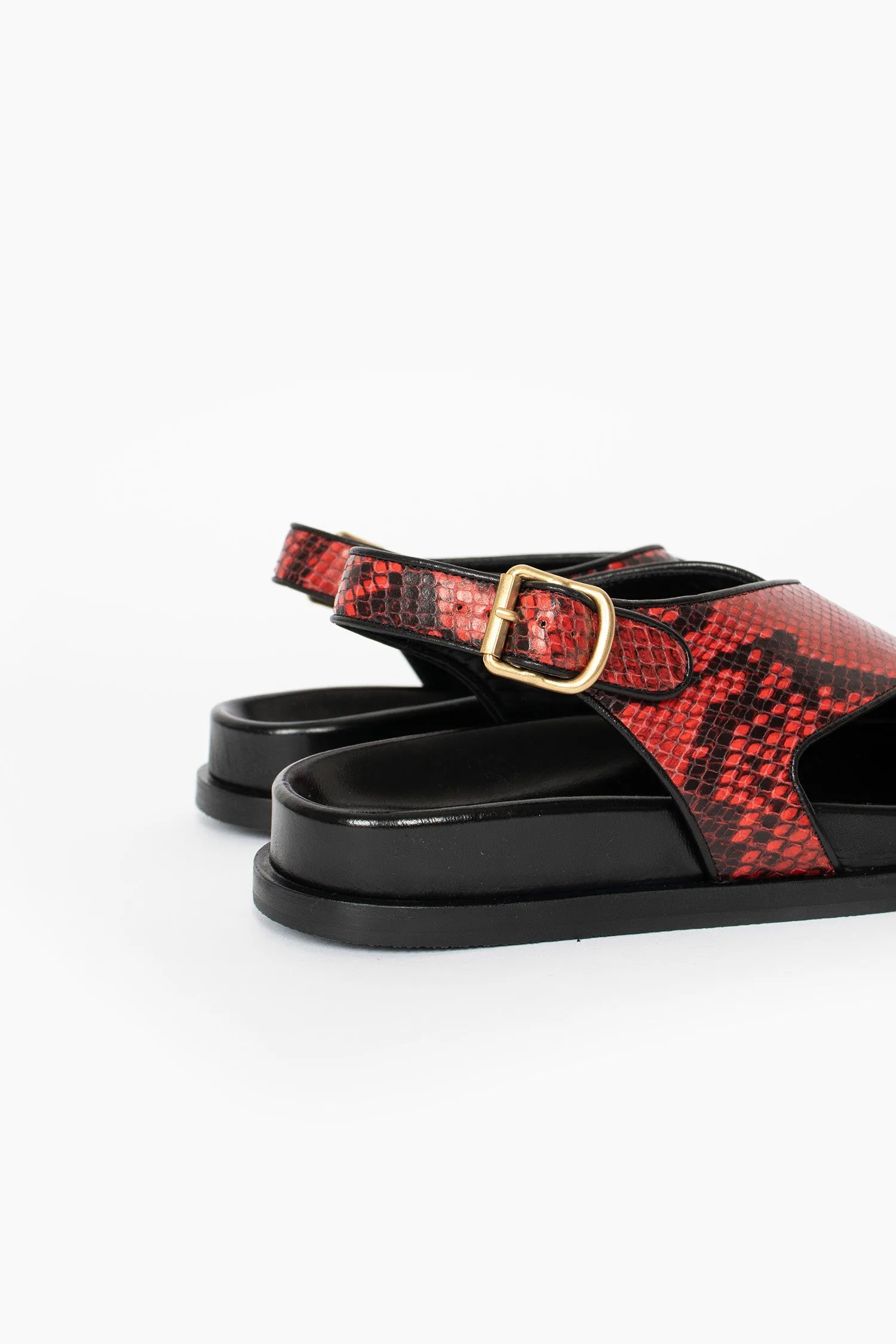 Ski Enthusiast Snake Print Sandals Vermillion