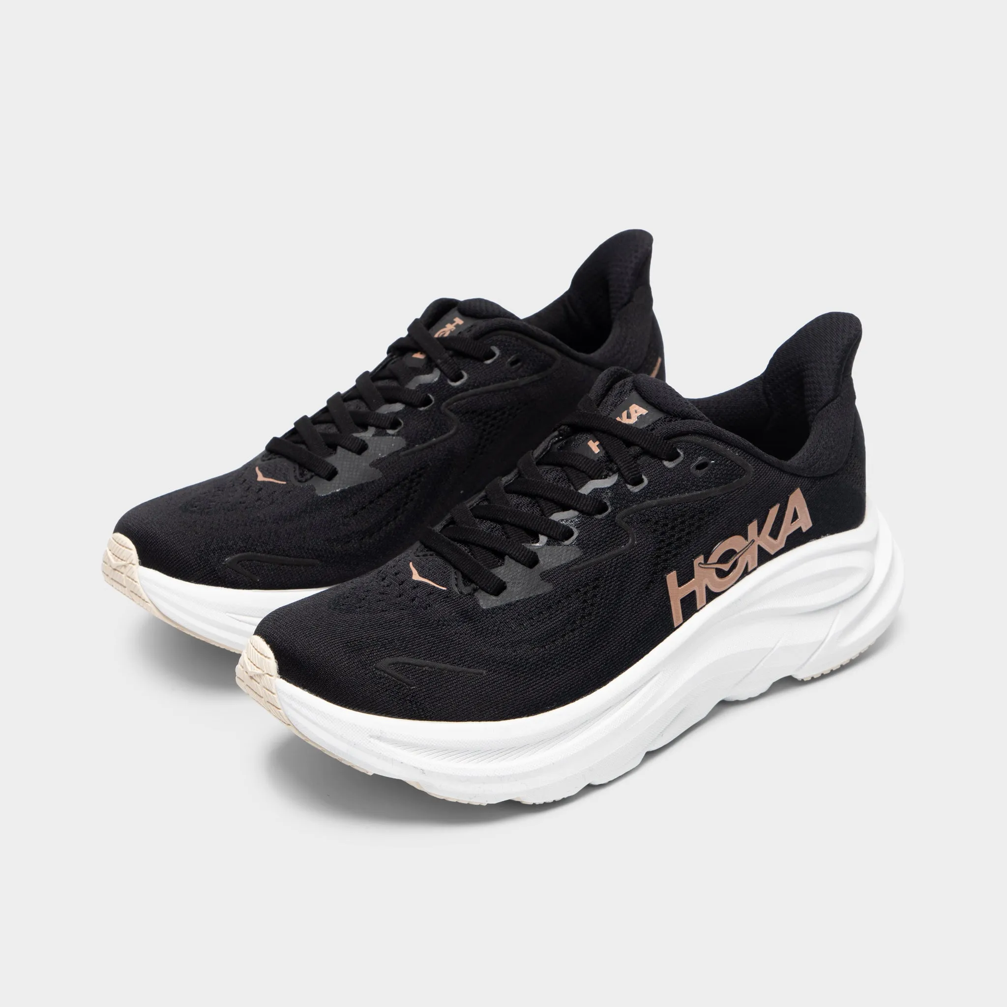 Ergonomic form Hoka Women's Clifton 10 Black / White - Rose Gold