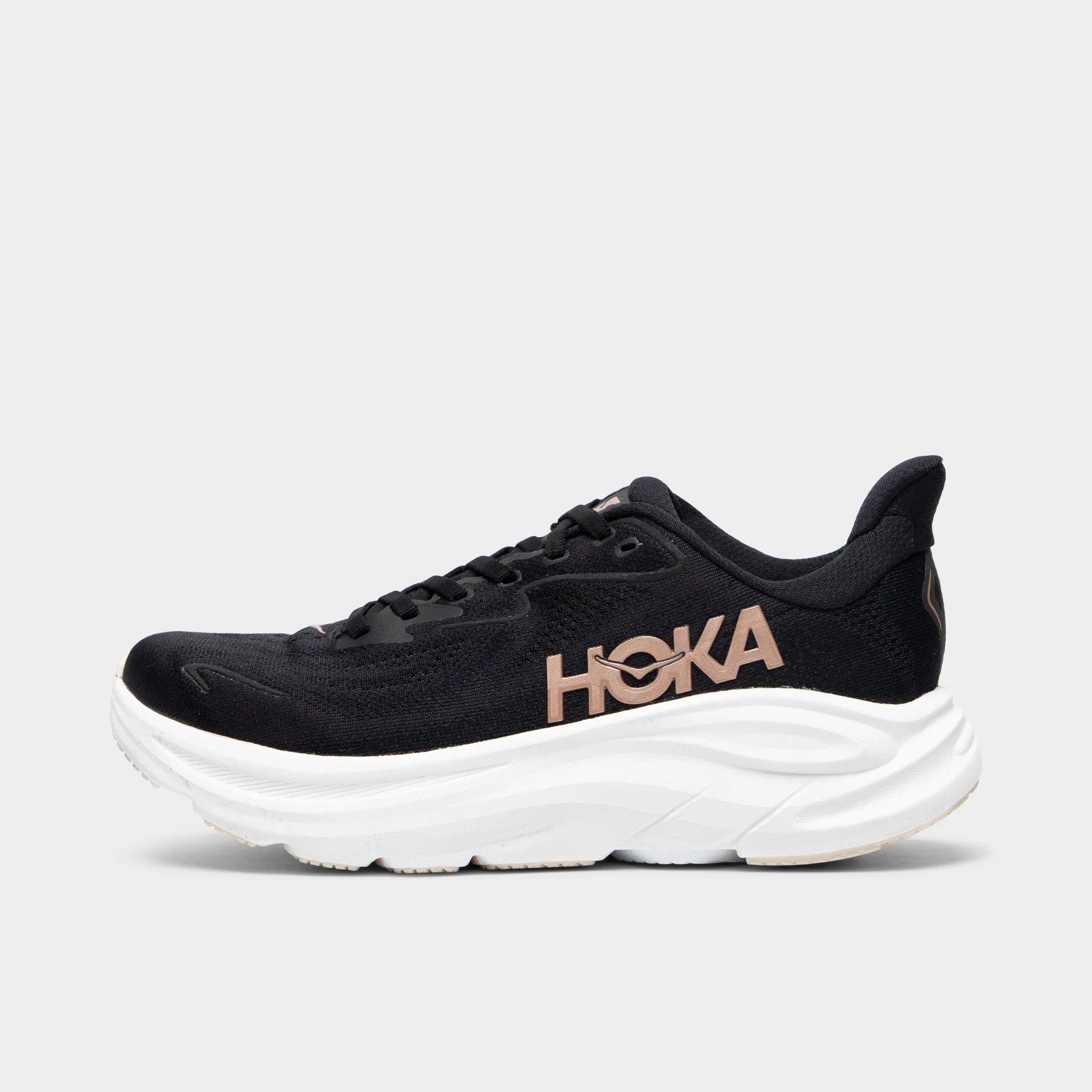 late evening running shoes Hoka Women's Clifton 10 Black / White - Rose Gold