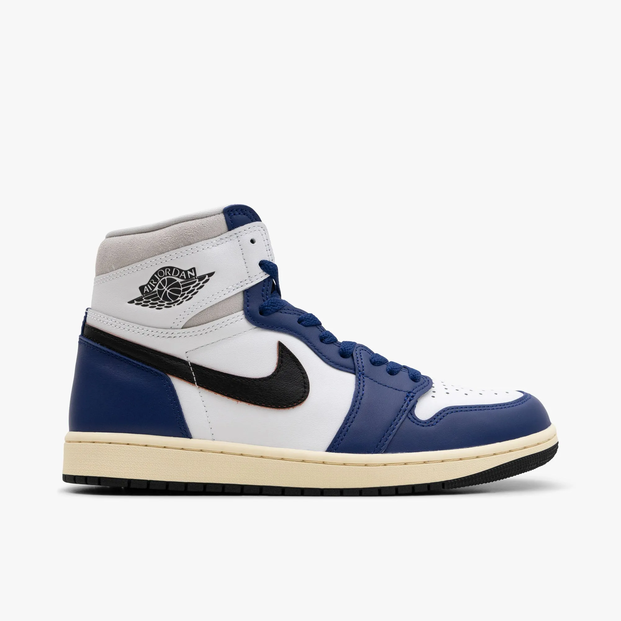 Jordan 1 Retro High OG White / Black / Neutral Grey - Deep Royal Blue Flexible Tread Pattern