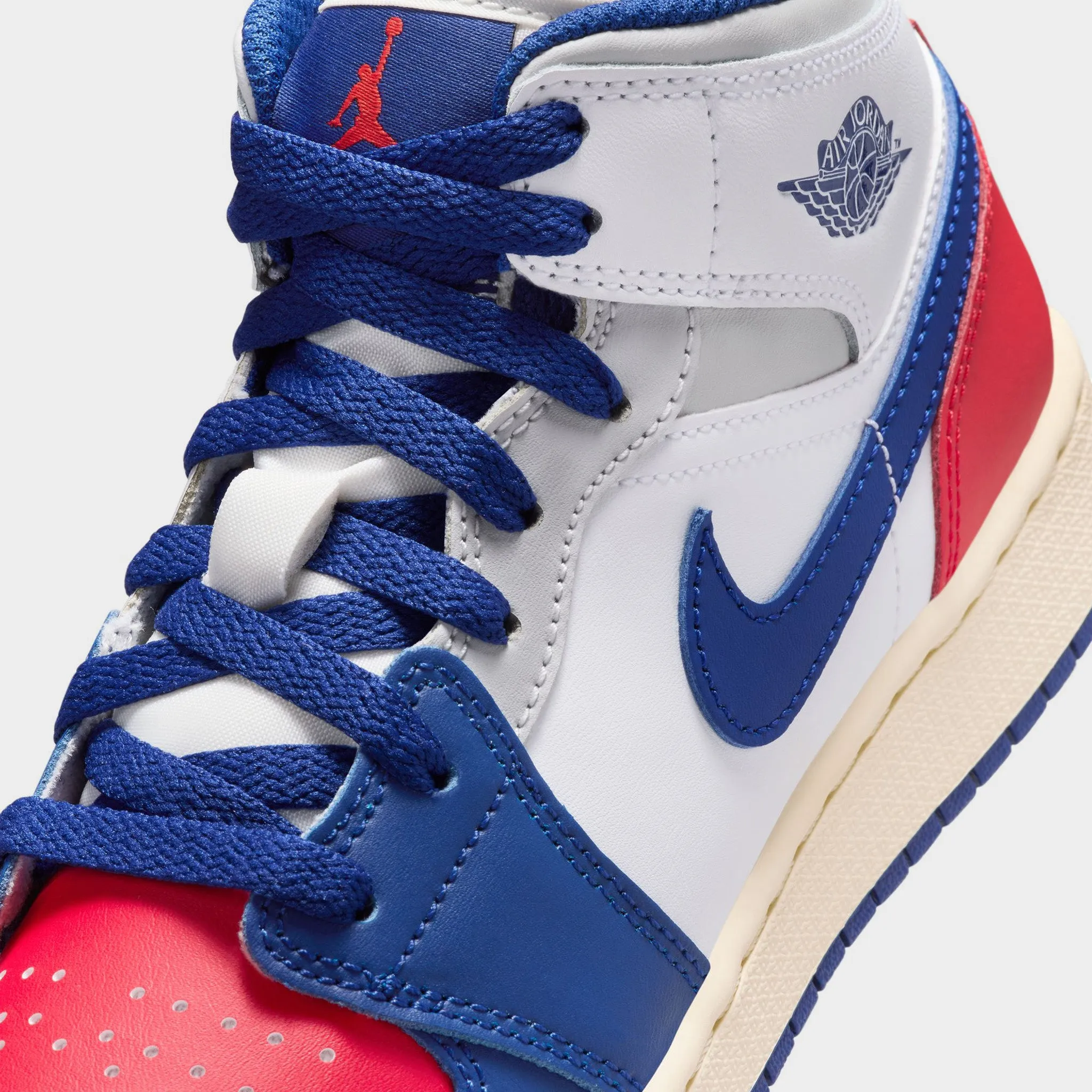 Ankle Stability Bouncy Ride Jordan 1 Mid GS White / Deep Royal Blue - University Red