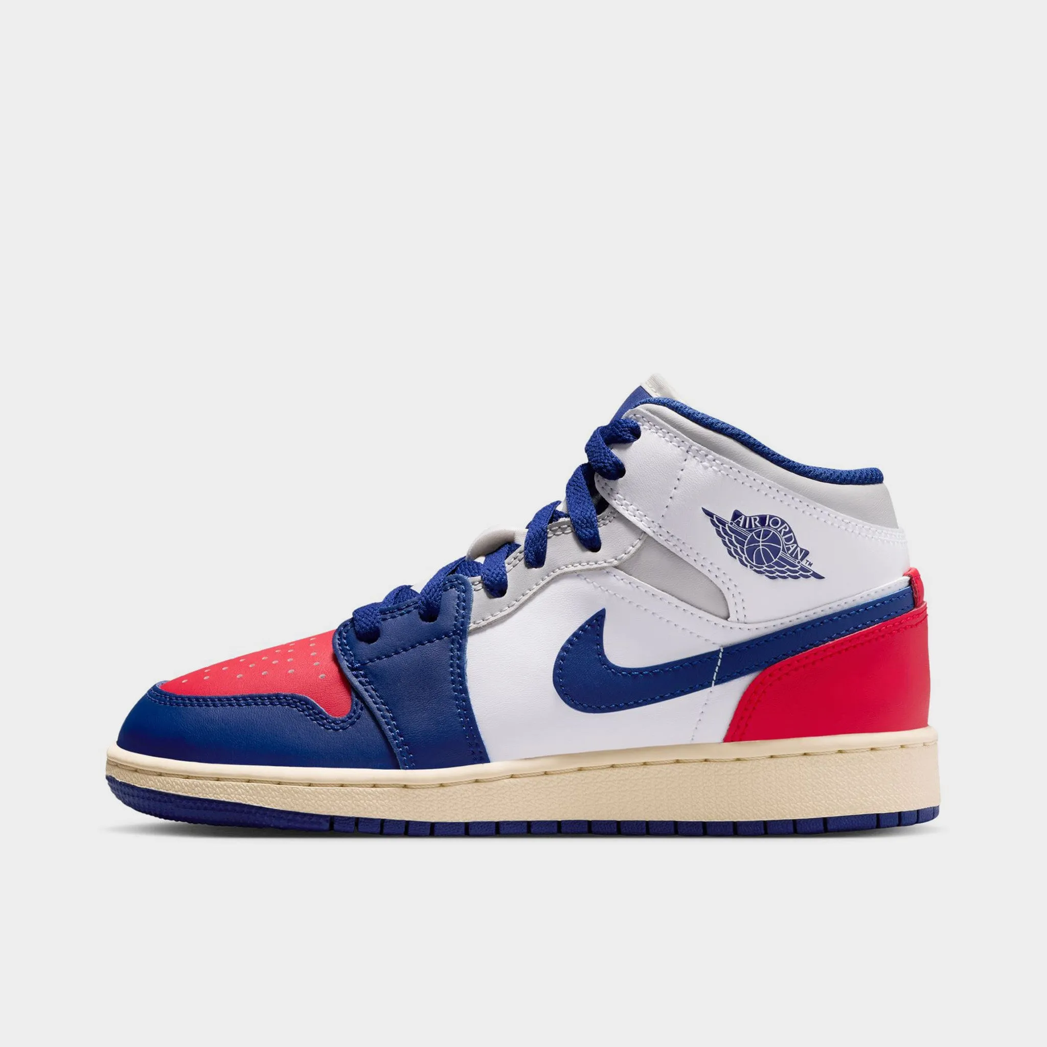 Contoured Footbed Support Jordan 1 Mid GS White / Deep Royal Blue - University Red